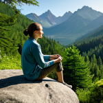 A tranquil adult figure, gender-neutral, seated gracefully on a smooth rock amidst a serene, lush green forest with distant majestic mountains in the background. The person is fully clothed in modest, comfortable outdoor attire suitable for hiking, perhaps a layered top and sturdy pants. Sunlight gently filters through the canopy, illuminating the scene. The atmosphere is peaceful and introspective, capturing the essence of deep disconnection and natural harmony.
    *   **Quality Modifiers:** Perfect anatomy, correct proportions, natural pose, well-formed hands, proper finger count, natural body proportions, professional photography, high resolution, soft natural light, calming ambiance, focus on serenity, safe for work, appropriate content, fully clothed, modest clothing, family-friendly.