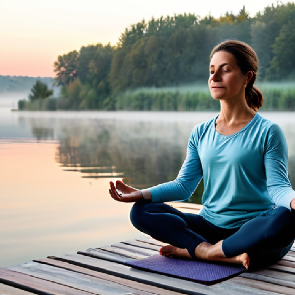 명상적 여행으로 인한 변화 기록하기 - Serene Lakeside Yoga**
"A woman in comfortable, modest yoga attire, practicing yoga at sunrise on a...