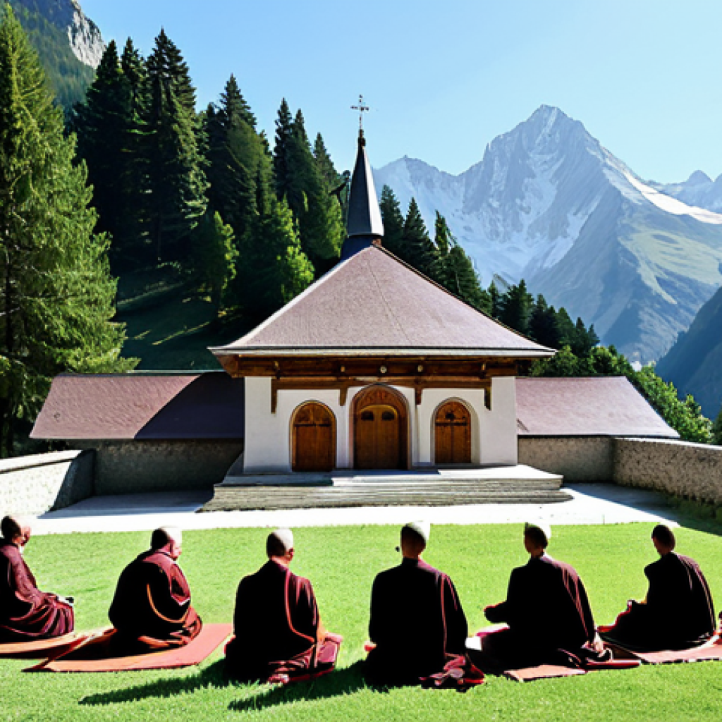 명상적 여행의 목적지 선택 - Serene Mountain Monastery**
"A peaceful mountain monastery nestled high in the French Alps, surroun...