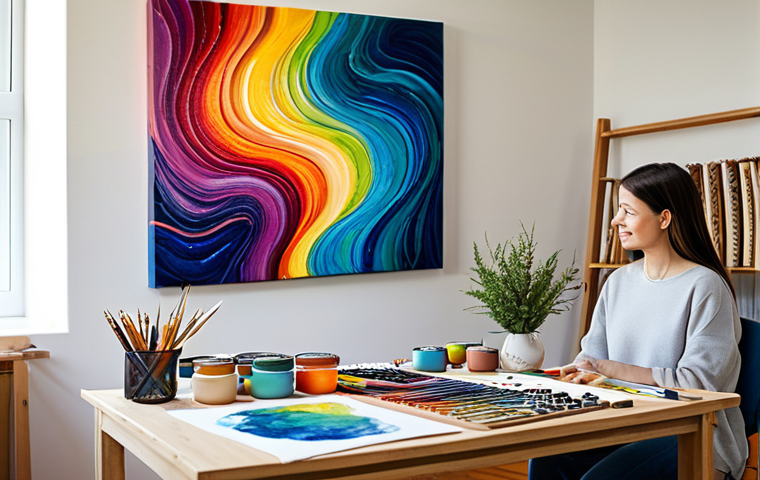 명상적 여행과 아트 테라피의 연결 - Intuitive Painting**
"Abstract painting in vibrant colors, reflecting inner peace and self-discover...