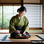 Home 20 명상적 여행의 문화적 측면 - A serene scene of a traditional Japanese tea ceremony in a tatami room, featuring a middle-aged woma...