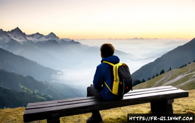 명상적 여행의 미니멀리즘 접근 - Photorealistic minimalist travel scene in the French Alps at dawn, a solo adult traveler in simple n...